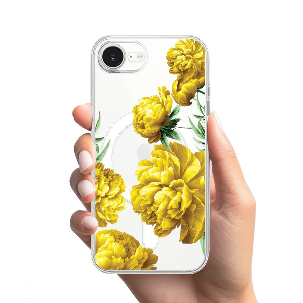 Etui do iPhone 16e z MagSafe przeźroczyste, silikonowe Flexi, żółte piwonie - obrazek 2