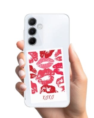 Etui do Samsung Galaxy A35 5G przeźroczyste, silikonowe Flexi, pocałunki, polaroid
