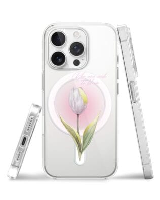 Etui do iPhone 14 Pro Max z MagSafe przeźroczyste, silikonowe Flexi, kwiaty, tulipan