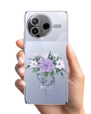 Etui do Xiaomi POCO F7 Pro przeźroczyste, silikonowe Flexi, kobieta z kwiatami