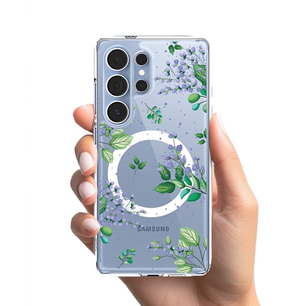 Etui do Samsung Galaxy S25 Ultra z MagSafe przeźroczyste, silikonowe Flexi, fioletowe kwiatki - obrazek 2