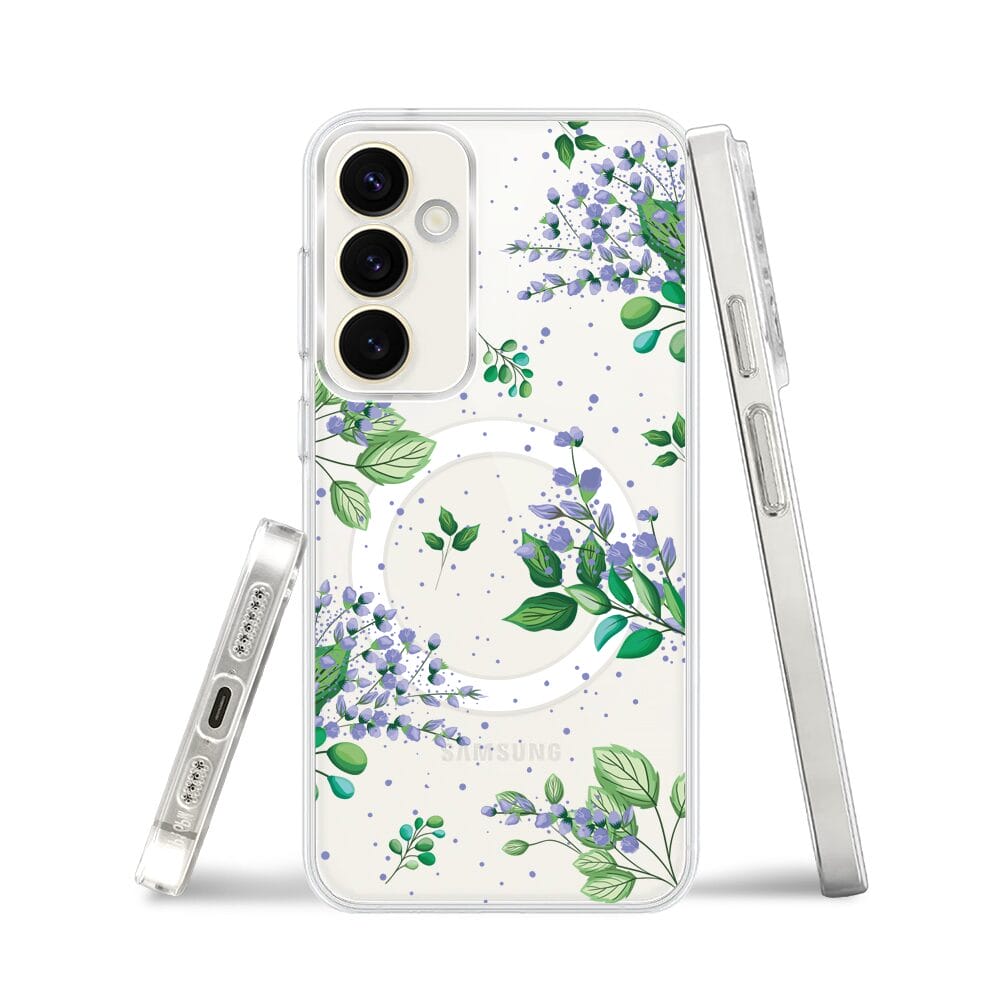 Etui do Samsung Galaxy S23 FE 5G z MagSafe przeźroczyste, silikonowe Flexi, fioletowe kwiatki - obrazek 3