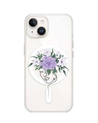 Etui do iPhone 14 z MagSafe przeźroczyste, silikonowe Flexi, kobieta z kwiatami