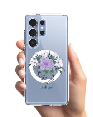 Etui do Samsung Galaxy S25 Ultra z MagSafe przeźroczyste, silikonowe Flexi, kobieta z kwiatami