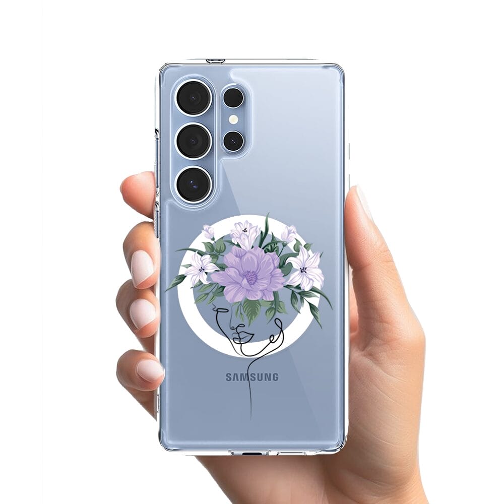 Etui do Samsung Galaxy S25 Ultra z MagSafe przeźroczyste, silikonowe Flexi, kobieta z kwiatami - obrazek 2