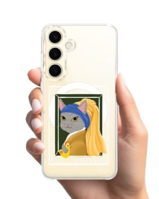 Etui do Samsung Galaxy S24 z MagSafe przeźroczyste, silikonowe Flexi, kotek z kurczakiem