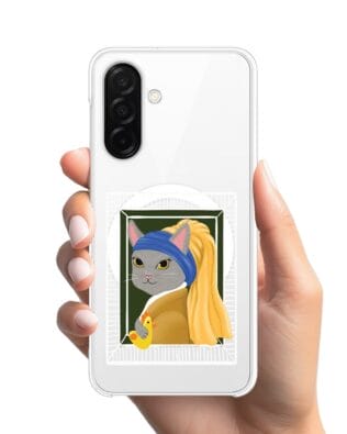 Etui do Samsung Galaxy A26 5G z MagSafe przeźroczyste, silikonowe Flexi, kotek z kurczakiem