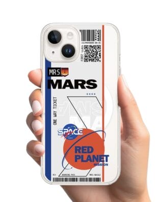 Etui do iPhone 13 Mini z MagSafe przeźroczyste, silikonowe Flexi, bilet na Mars