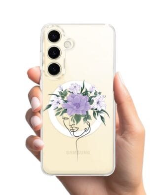 Etui do Samsung Galaxy S24 Plus z MagSafe przeźroczyste, silikonowe Flexi, kobieta z kwiatami