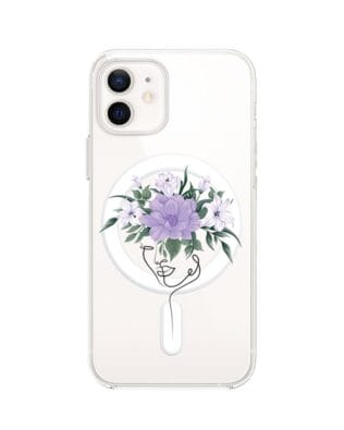 Etui do iPhone 12 z MagSafe przeźroczyste, silikonowe Flexi, kobieta z kwiatami