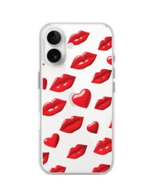 Etui do iPhone 16 przeźroczyste, silikonowe Flexi, czerwone usta