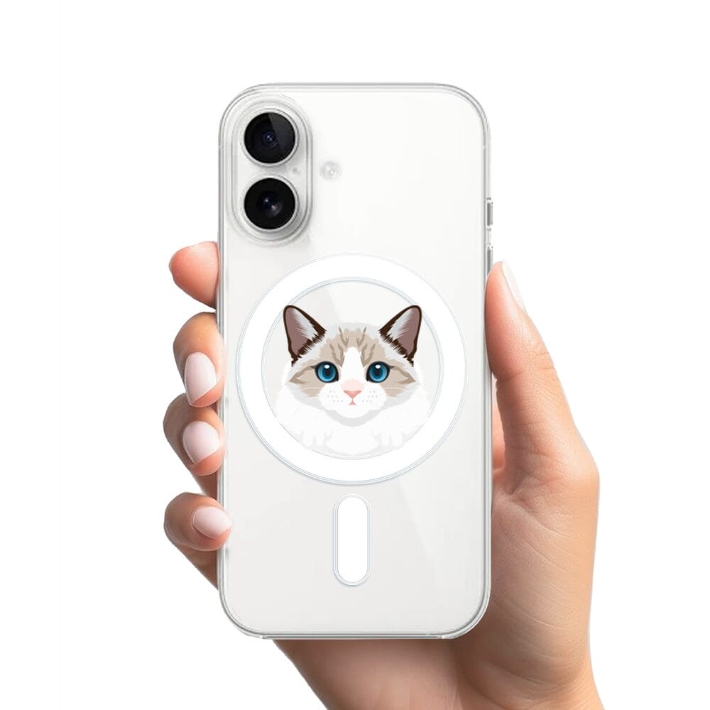 Etui do iPhone 16 Plus z MagSafe przeźroczyste, silikonowe Flexi, kot birmański - obrazek 2