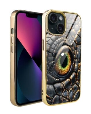 Etui do iPhone 13 IBIZU Elite Glass, szklany tył, Magia Azji amber dragon, złote