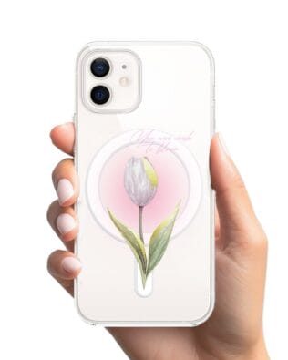 Etui do iPhone 12 Mini z MagSafe przeźroczyste, silikonowe Flexi, kwiaty, tulipan