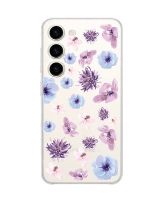 Etui do Samsung Galaxy S23 FE 5G przeźroczyste, silikonowe Flexi, kwiatki niebieskie, fioletowe
