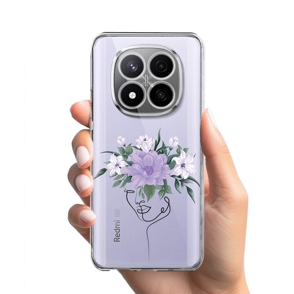 Etui do Xiaomi Redmi Note 14 Pro Plus 5G przeźroczyste, silikonowe Flexi, kobieta z kwiatami - obrazek 2