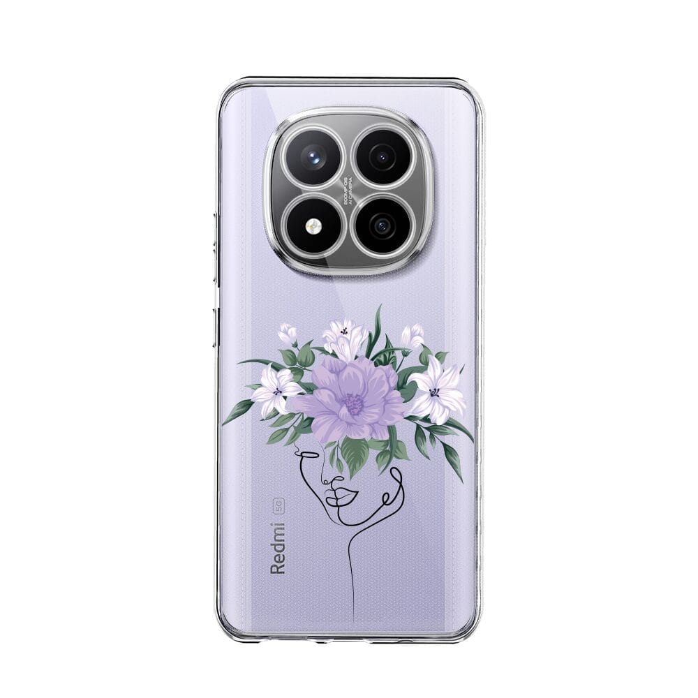 Etui do Xiaomi Redmi Note 14 Pro Plus 5G przeźroczyste, silikonowe Flexi, kobieta z kwiatami