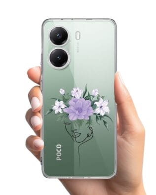Etui do Xiaomi POCO X7 Pro przeźroczyste, silikonowe Flexi, kobieta z kwiatami