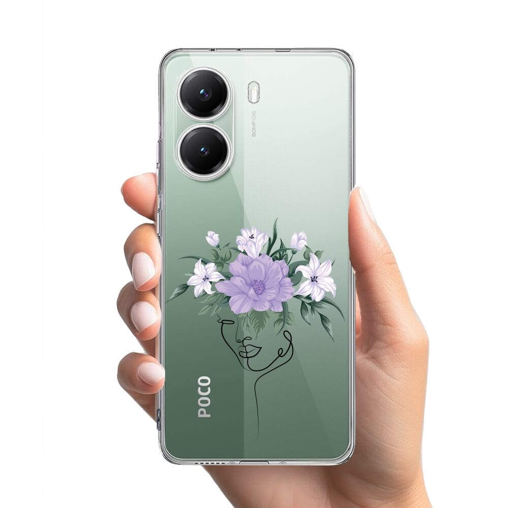 Etui do Xiaomi POCO X7 Pro przeźroczyste, silikonowe Flexi, kobieta z kwiatami - obrazek 2