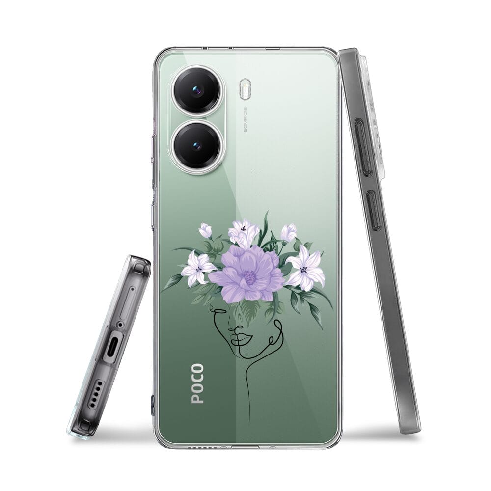 Etui do Xiaomi POCO X7 Pro przeźroczyste, silikonowe Flexi, kobieta z kwiatami - obrazek 3