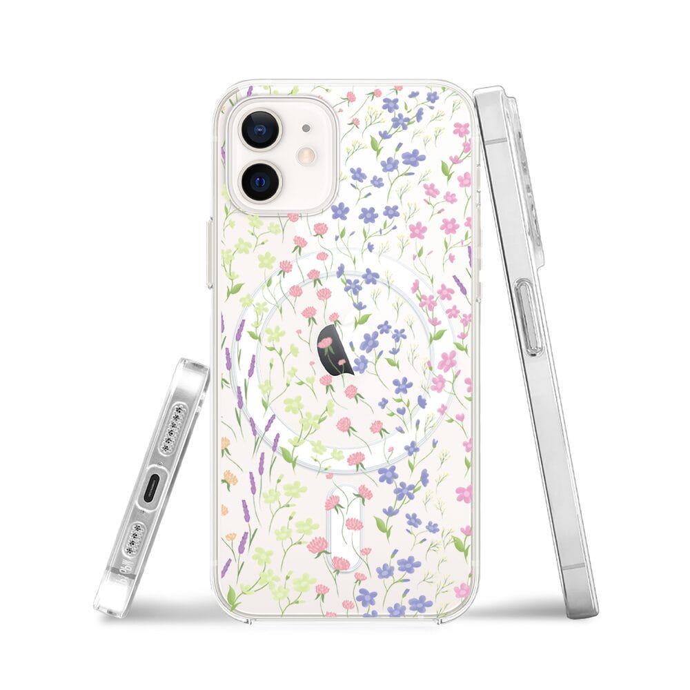 Etui do iPhone 12 Mini z MagSafe przeźroczyste, silikonowe Flexi, kwiaty polne - obrazek 3