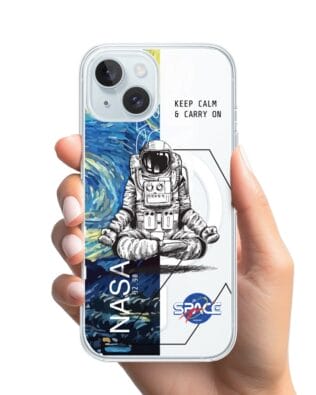 Etui do iPhone 15 z MagSafe przeźroczyste, silikonowe Flexi, Keep Calm in Cosmos