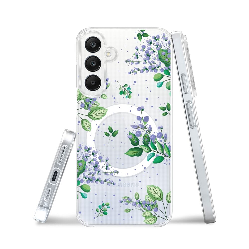 Etui do Samsung Galaxy A25 5G z MagSafe przeźroczyste, silikonowe Flexi, fioletowe kwiatki - obrazek 3