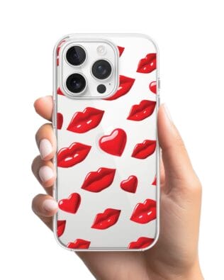 Etui do iPhone 15 Pro przeźroczyste, silikonowe Flexi, czerwone usta