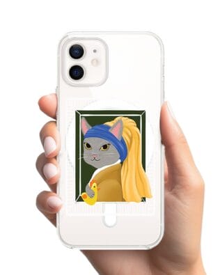 Etui do iPhone 12 Mini z MagSafe przeźroczyste, silikonowe Flexi, kotek z kurczakiem