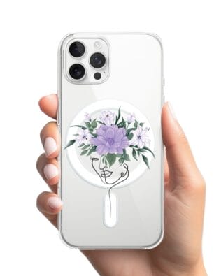 Etui do iPhone 12 Pro z MagSafe przeźroczyste, silikonowe Flexi, kobieta z kwiatami