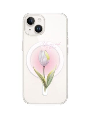 Etui do iPhone 14 z MagSafe przeźroczyste, silikonowe Flexi, kwiaty, tulipan