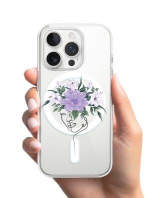 Etui do iPhone 13 Pro z MagSafe przeźroczyste, silikonowe Flexi, kobieta z kwiatami