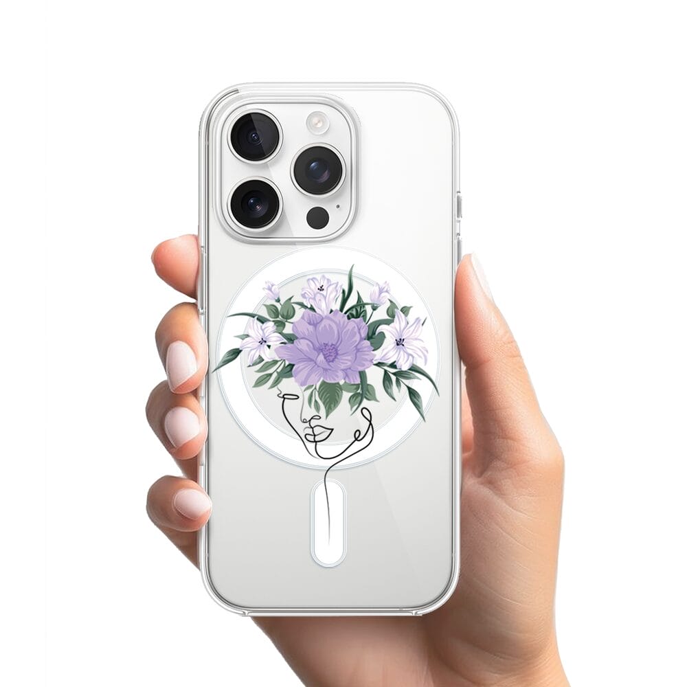 Etui do iPhone 13 Pro z MagSafe przeźroczyste, silikonowe Flexi, kobieta z kwiatami - obrazek 2