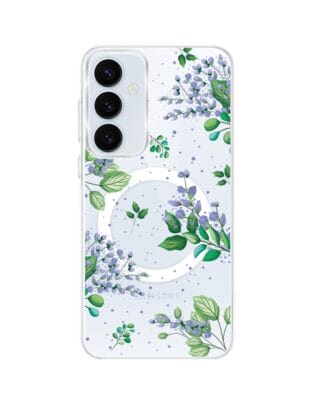 Etui do Samsung Galaxy A55 5G z MagSafe przeźroczyste, silikonowe Flexi, fioletowe kwiatki