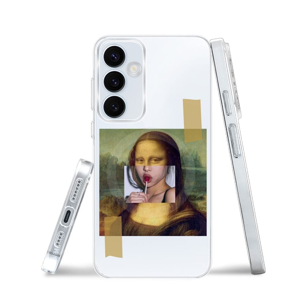 Etui do Samsung Galaxy A35 5G z MagSafe przeźroczyste, silikonowe Flexi, Mona Lisa z lizakiem - obrazek 3