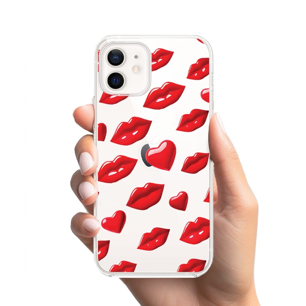 Etui do iPhone 12 przeźroczyste, silikonowe Flexi, czerwone usta - obrazek 2