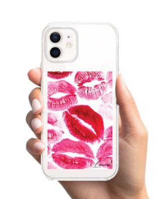 Etui do iPhone 12 z MagSafe przeźroczyste, silikonowe Flexi, pocałunki z napisem „love”