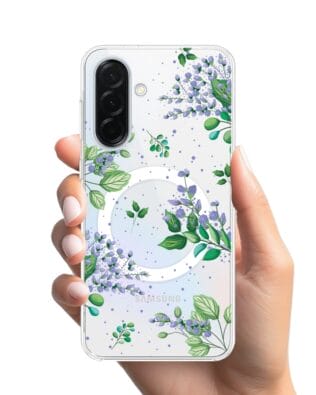 Etui do Samsung Galaxy A36 5G z MagSafe przeźroczyste, silikonowe Flexi, fioletowe kwiatki