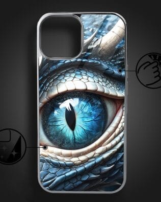 Etui do iPhone 15, Elite Glass, szklany tył, Magia Azji oko lodowego smoka, srebrne