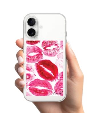 Etui do iPhone 16 Plus z MagSafe przeźroczyste, silikonowe Flexi, pocałunki z napisem „love”