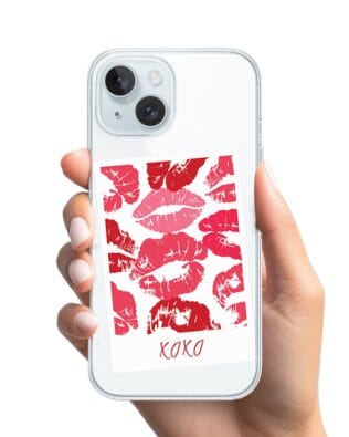 Etui do iPhone 15 Plus z MagSafe przeźroczyste, silikonowe Flexi, pocałunki, polaroid