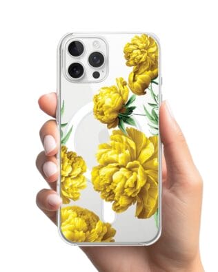 Etui do iPhone 12 Pro z MagSafe przeźroczyste, silikonowe Flexi, żółte piwonie