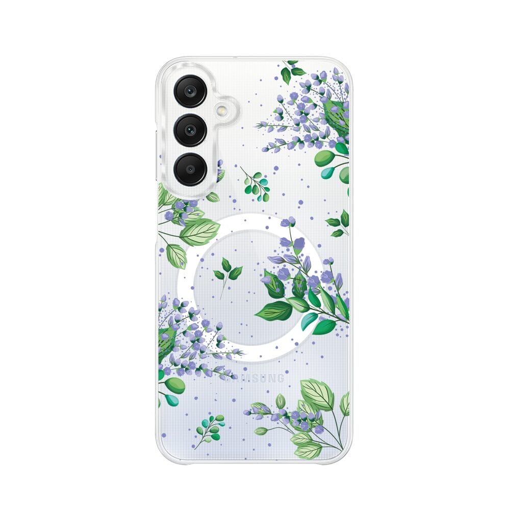 Etui do Samsung Galaxy A25 5G z MagSafe przeźroczyste, silikonowe Flexi, fioletowe kwiatki