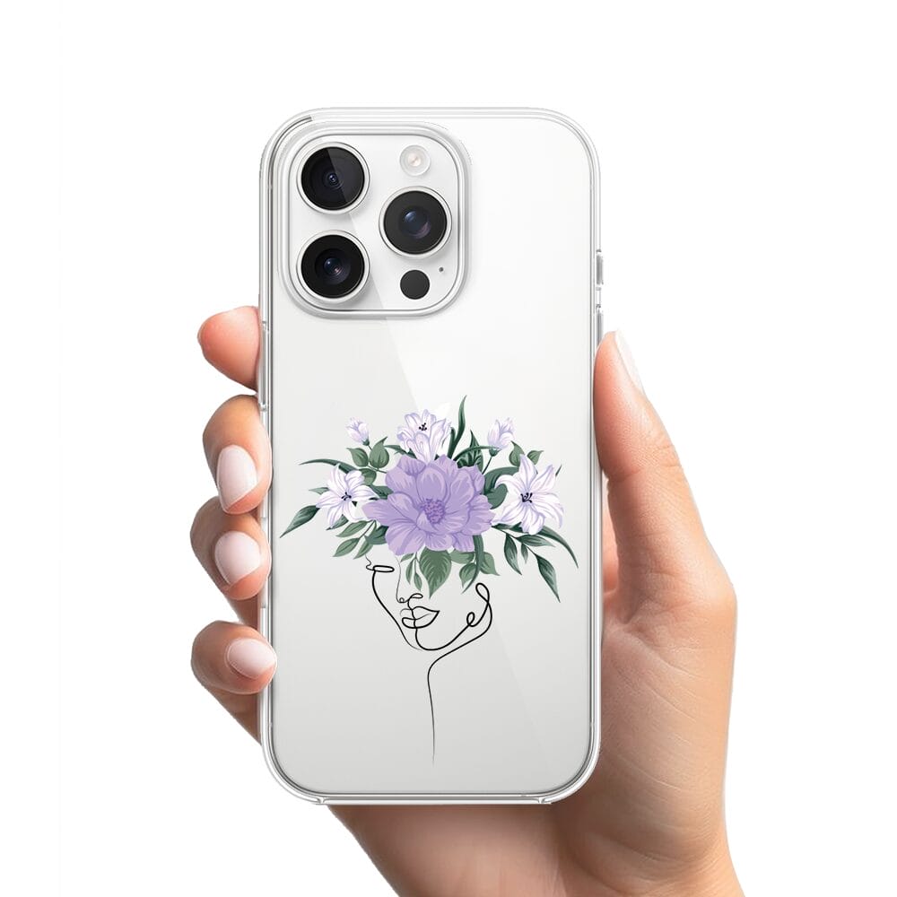 Etui do iPhone 13 Pro przeźroczyste, silikonowe Flexi, kobieta z kwiatami - obrazek 2