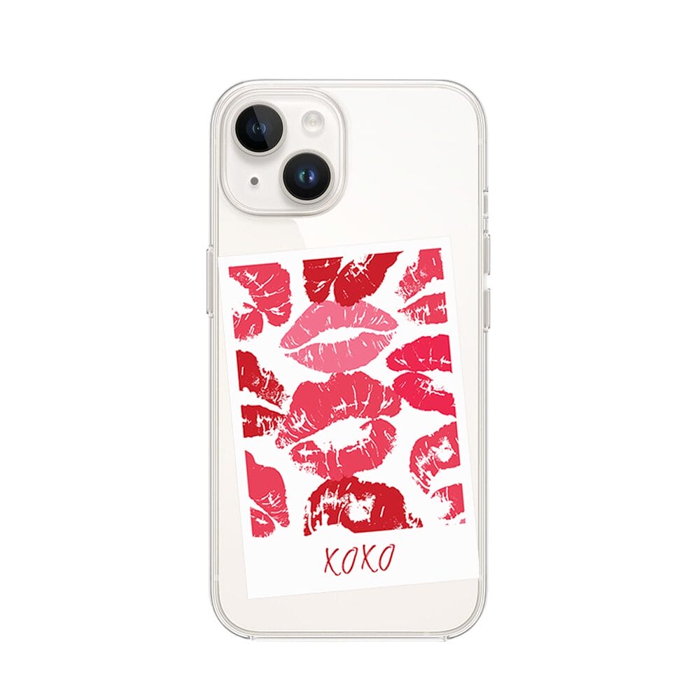 Etui do iPhone 13 Mini z MagSafe przeźroczyste, silikonowe Flexi, pocałunki, polaroid