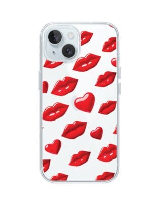 Etui do iPhone 15 przeźroczyste, silikonowe Flexi, czerwone usta