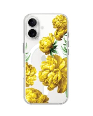 Etui do iPhone 16 Plus z MagSafe przeźroczyste, silikonowe Flexi, żółte piwonie
