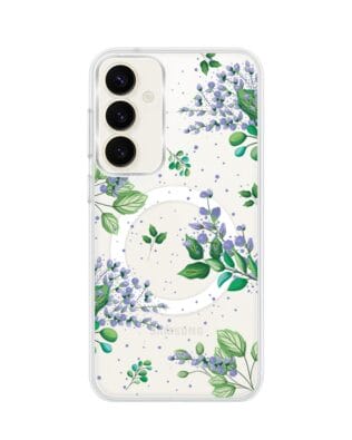 Etui do Samsung Galaxy S23 FE 5G z MagSafe przeźroczyste, silikonowe Flexi, fioletowe kwiatki