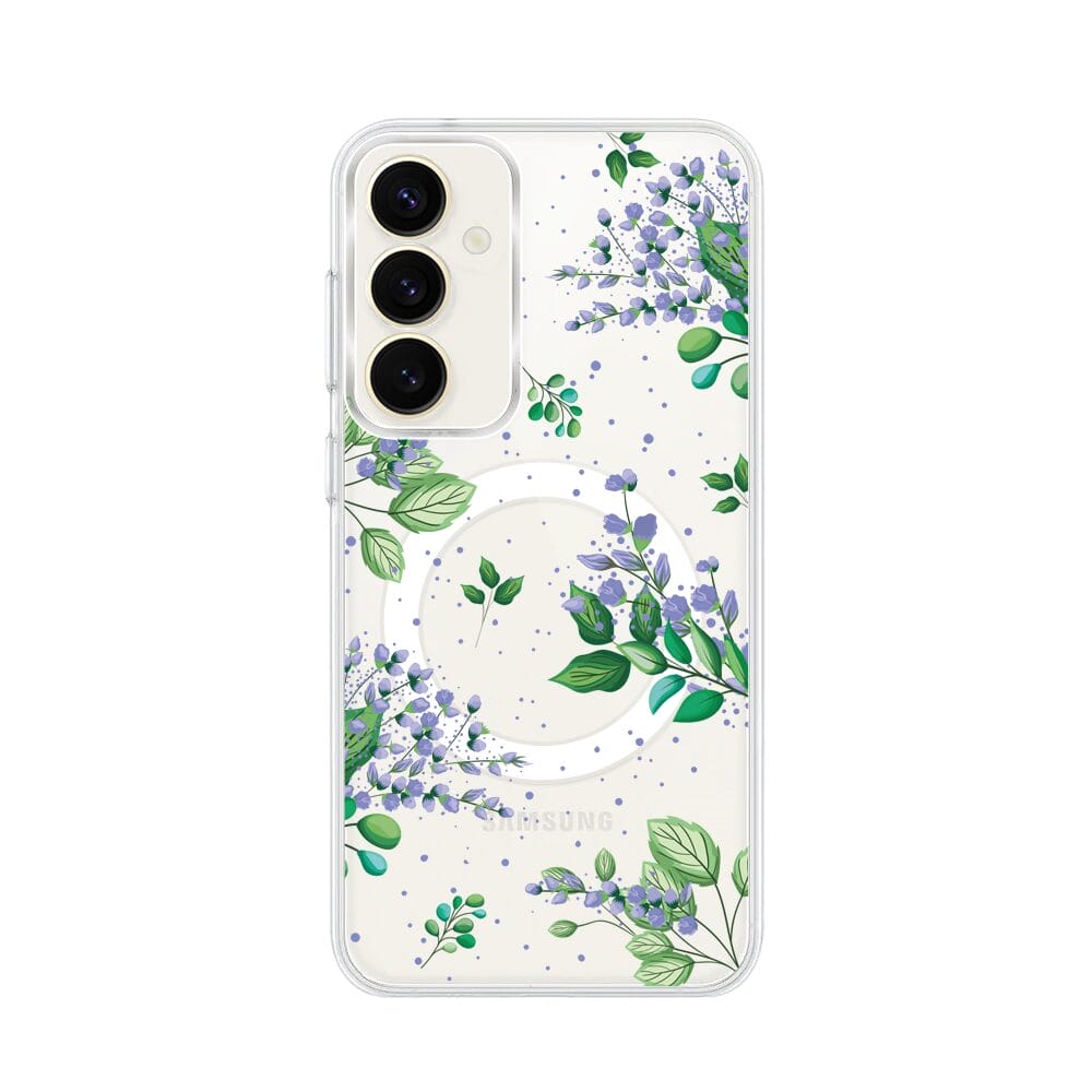 Etui do Samsung Galaxy S23 FE 5G z MagSafe przeźroczyste, silikonowe Flexi, fioletowe kwiatki