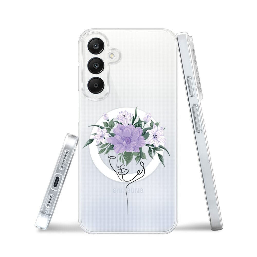 Etui do Samsung Galaxy A25 5G z MagSafe przeźroczyste, silikonowe Flexi, kobieta z kwiatami - obrazek 3